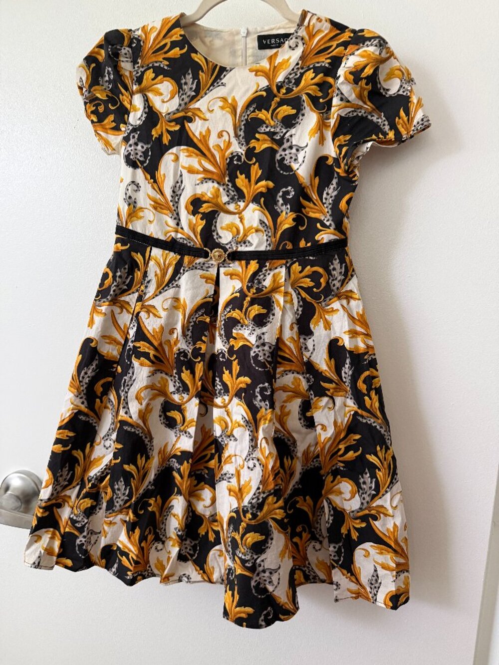 Authentic Versace Kids Barocco Leopard Print Dress Size 12A / 152cm Medusa Belt